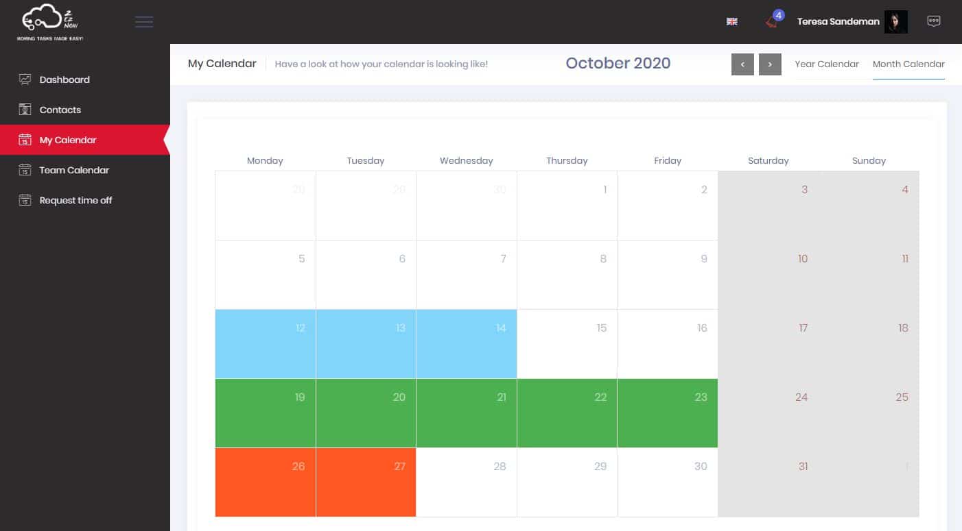 4 - User Monthly Calendar gets updated with new entries